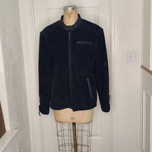 NWT Comstock Dk Navy (Looks Black) Mens Suede/leather Jacket.  Great Detail!‎ Lg